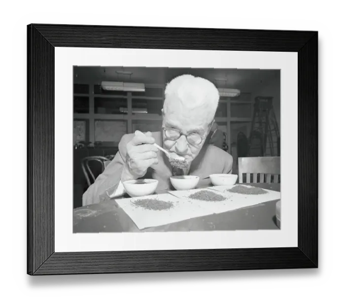 Framed Print : Charles F. Hutchinson Sniffing Tea from Spoon Framed Print : Charles F. Hutchinson Sniffing Tea from Spoon