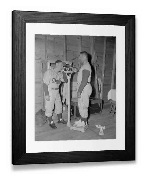 Framed Print : Roy Campanella Weighing Himself on Scale Framed Print : Roy Campanella Weighing Himself on Scale
