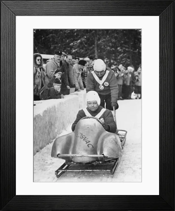 Framed Print : German Bobsled Team Preparing for Run Framed Print : German Bobsled Team Preparing for Run