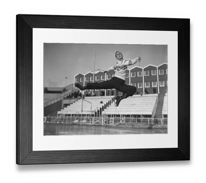 Framed Print : Figure Skater Dick Button Performing Jump Framed Print : Figure Skater Dick Button Performing Jump