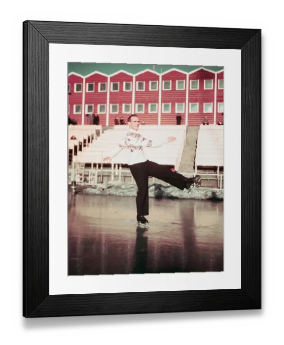 Framed Print : Figure Skater Dick Button Practicing at Olympic Games Framed Print : Figure Skater Dick Button Practicing at Olympic Games