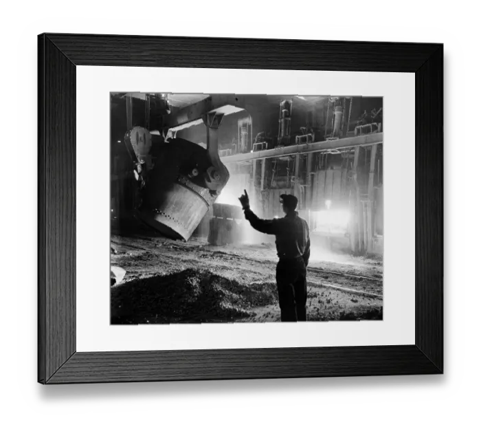 Framed Print : Man Directs Pouring Of Steel Into Furnac Framed Print : Man Directs Pouring Of Steel Into Furnac