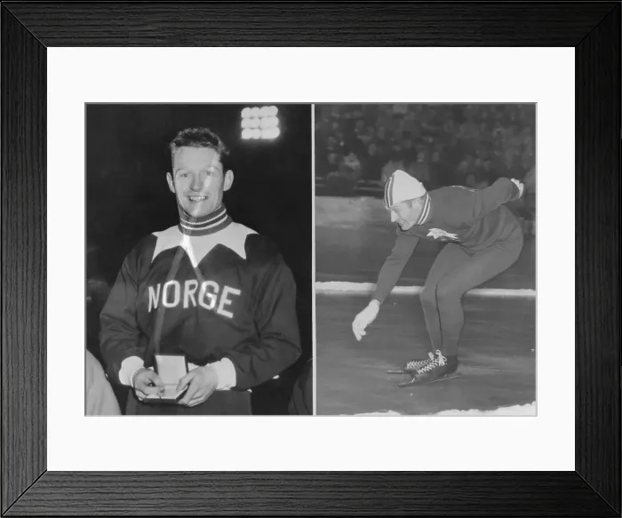 Framed Print : Dual Portrait of Hjalmar Andersen in Action and with Medal Framed Print : Dual Portrait of Hjalmar Andersen in Action and with Medal