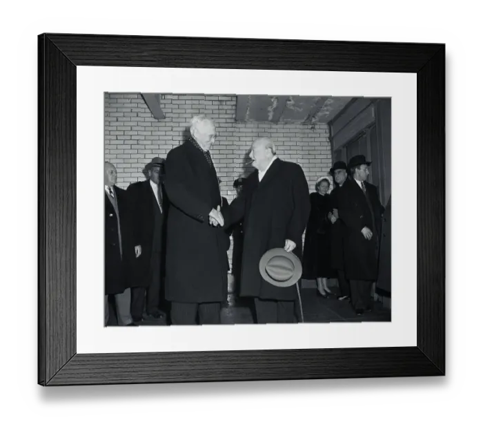 Framed Print : Winston Churchill Being Greeted on Visit Framed Print : Winston Churchill Being Greeted on Visit