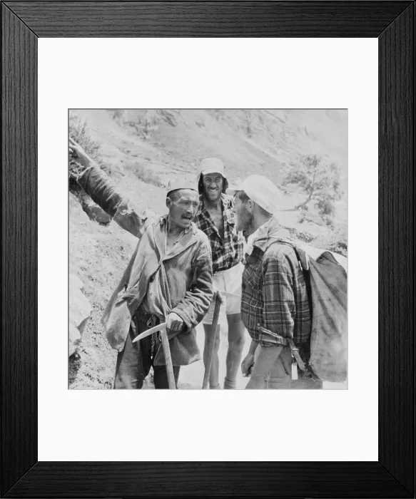 Framed Print : Mountain Climbers Pausing at Mountain Base Framed Print : Mountain Climbers Pausing at Mountain Base