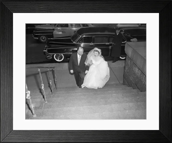 Framed Print : Hitchcock Walks Daughter to Her Wedding Framed Print : Hitchcock Walks Daughter to Her Wedding