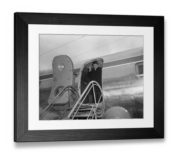 Framed Print : Winston Churchill Gesturing From Plane Framed Print : Winston Churchill Gesturing From Plane
