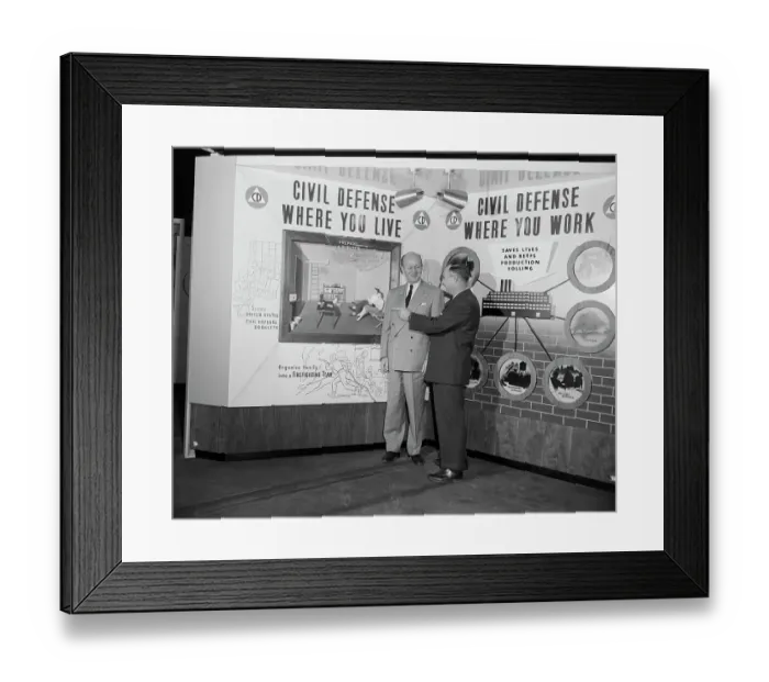 Framed Print : Burdick and S. H. Grinnell and Civil Defense Display Framed Print : Burdick and S. H. Grinnell and Civil Defense Display