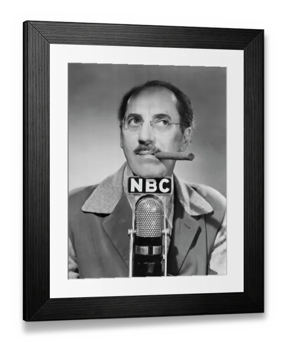 Framed Print : Goucho Marx Posing with NBC Microphone Framed Print : Goucho Marx Posing with NBC Microphone