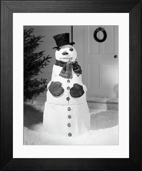 Framed Print : Dapper Snowman Outside a House Framed Print : Dapper Snowman Outside a House