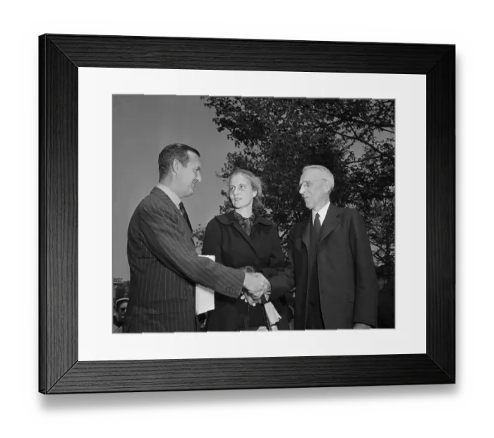 Framed Print : Paul Mellon with Wife Shaking Hands with Dr. Bowman Framed Print : Paul Mellon with Wife Shaking Hands with Dr. Bowman