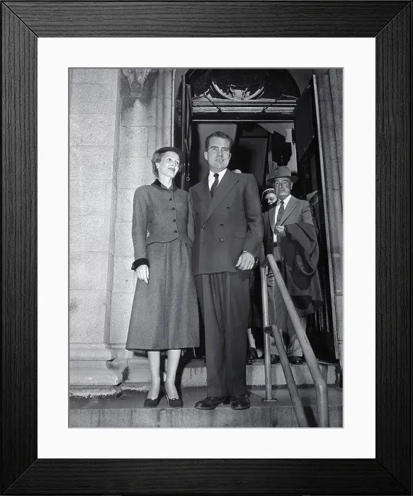 Framed Print : Richard and Mrs. Nixon Standing on Church Porch Framed Print : Richard and Mrs. Nixon Standing on Church Porch