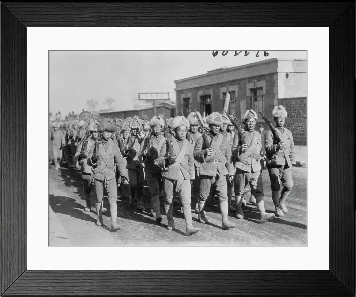 Framed Print : Chinese Soldiers Marching with Weapons