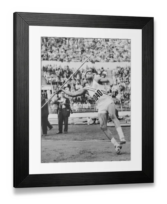 Framed Print : Olympian Milton Campbell Throwing Javelin Framed Print : Olympian Milton Campbell Throwing Javelin
