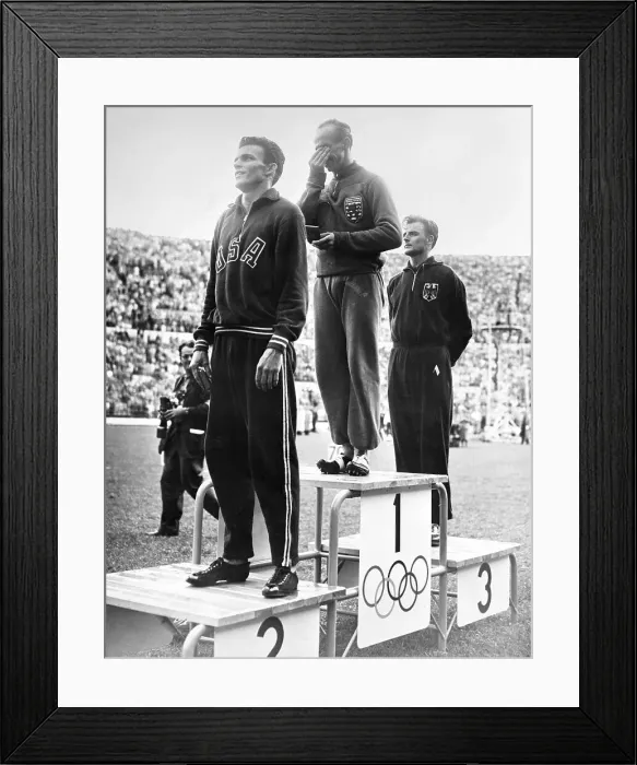 Framed Print : Joseph Bartel hilding his Olympic Gold Medal