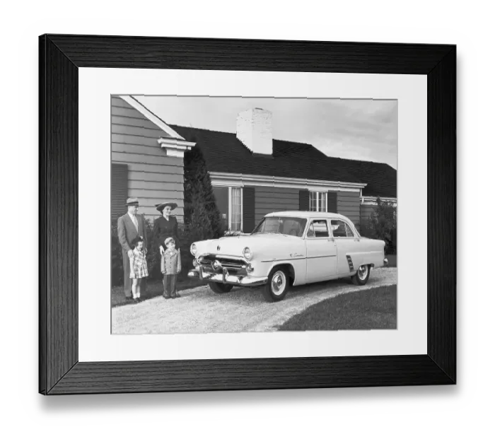 Framed Print : Family in Driveway with Their Ford Framed Print : Family in Driveway with Their Ford