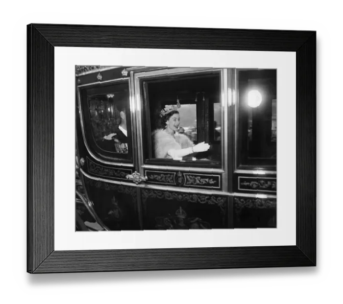 Framed Print : Queen Elizabeth Riding in a Coach Framed Print : Queen Elizabeth Riding in a Coach