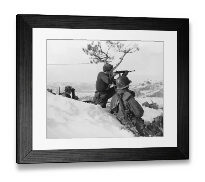 Framed Print : Soldier Fires Machine Gun on Snowy Hill Framed Print : Soldier Fires Machine Gun on Snowy Hill