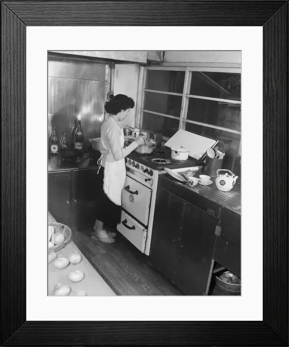 Framed Print : Japanese Woman Cooking on Stove Framed Print : Japanese Woman Cooking on Stove