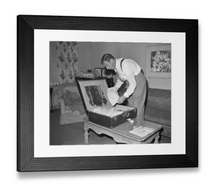 Framed Print : Joe DiMaggio Packing a Suitcase Framed Print : Joe DiMaggio Packing a Suitcase