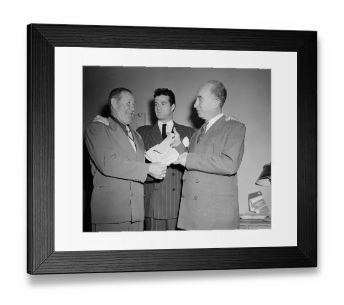 Framed Print : Jim Thorp Showing Checks to His Son and George Trautman Framed Print : Jim Thorp Showing Checks to His Son and George Trautman