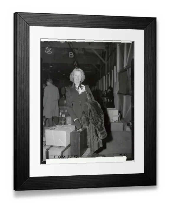 Framed Print : Monica Dickens Standing with Her Luggage Framed Print : Monica Dickens Standing with Her Luggage