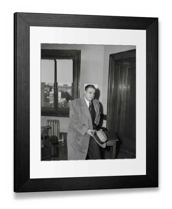 Framed Print : Murder Incorporated Boss Albert Anastasia Posing in Overcoat and Holding Hat Framed Print : Murder Incorporated Boss Albert Anastasia Posing in Overcoat and Holding Hat