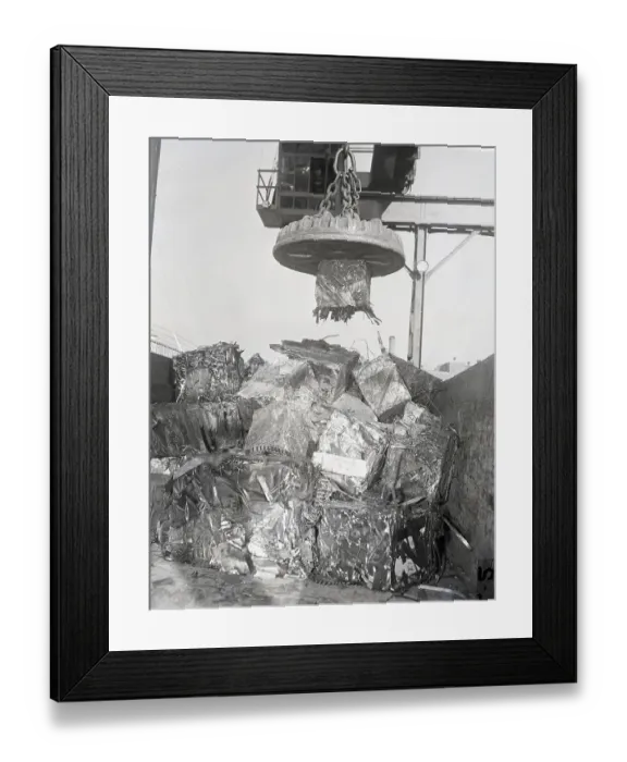 Framed Print : Magnetic Hoist Lifting Scrap Metal Block Framed Print : Magnetic Hoist Lifting Scrap Metal Block