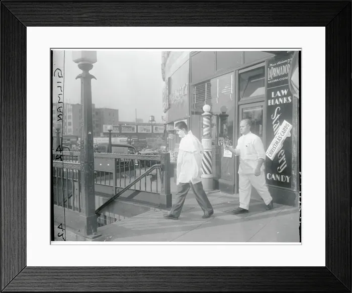 Framed Print : Air Raid Closing Barber Shop Framed Print : Air Raid Closing Barber Shop