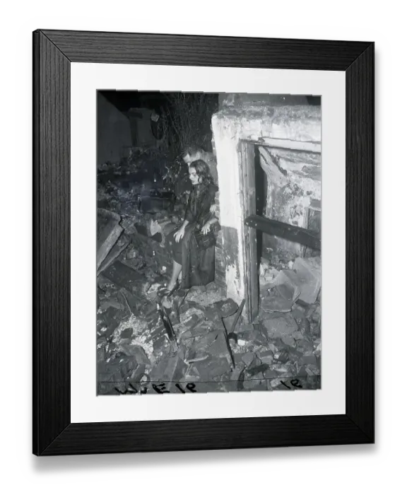 Framed Print : Couple Seated Amidst Rubble;Air Raid Dri Framed Print : Couple Seated Amidst Rubble;Air Raid Dri