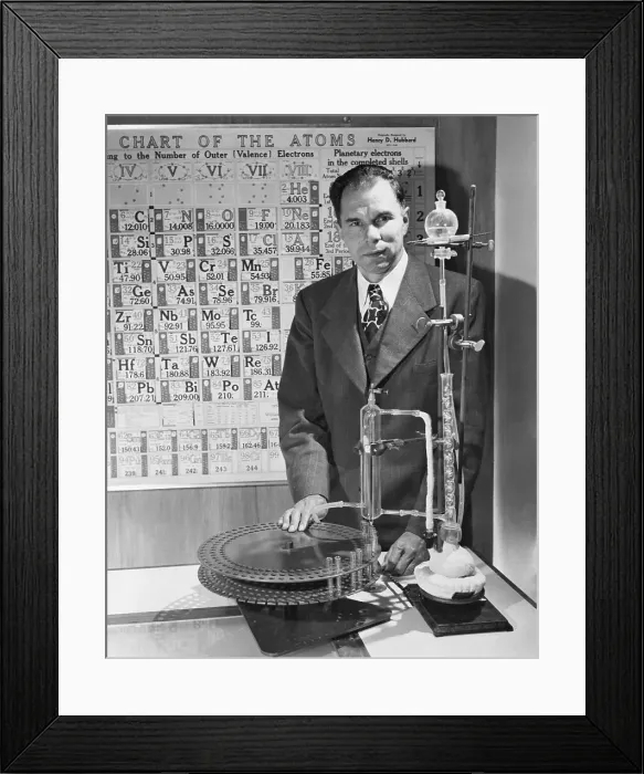 Framed Print : Chemist Glenn Seaborg with Element Apparatus