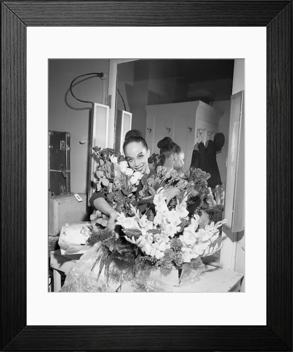 Framed Print : Ballerina Janet Collins in Dressing Room with Flowers Framed Print : Ballerina Janet Collins in Dressing Room with Flowers