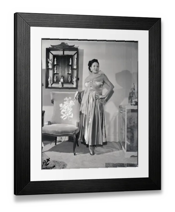 Framed Print : Marva Louis Beside Chair In Satin Dress Framed Print : Marva Louis Beside Chair In Satin Dress