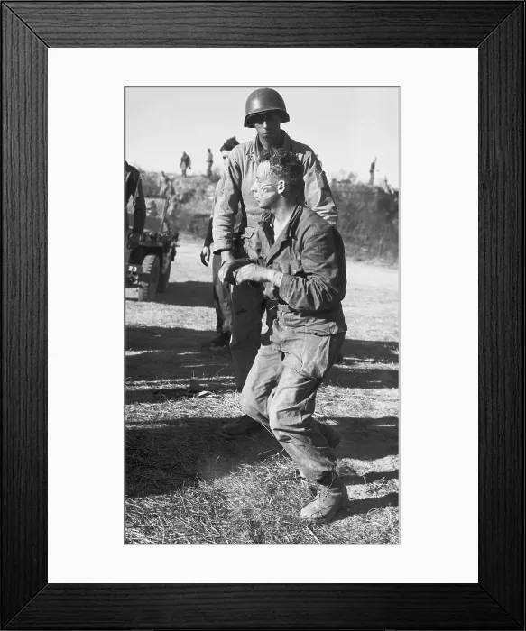 Framed Print : GI, Face Seared, Stumbles Toward Helicopter Framed Print : GI, Face Seared, Stumbles Toward Helicopter