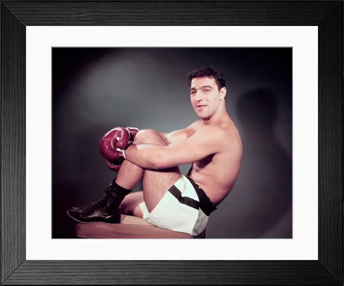 Framed Print : Rocky Marciano Sitting with One Knee Up