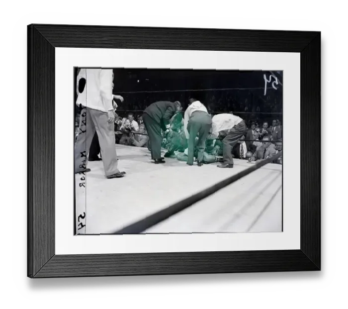 Framed Print : Joe Louis Down on Mat with Referee and Trainers