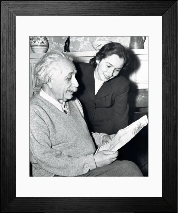Framed Print : Albert Einstein and Yael Sharett Looking over Bond Framed Print : Albert Einstein and Yael Sharett Looking over Bond