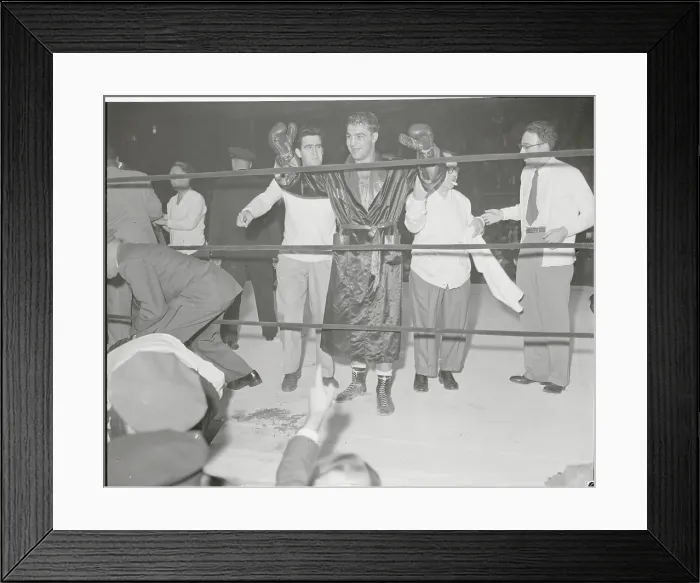 Framed Print : Rocky Marciano Raising His Fists After Win Framed Print : Rocky Marciano Raising His Fists After Win