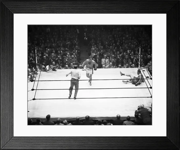 Framed Print : Joe Louis Down in Ring with Rocky Marciano