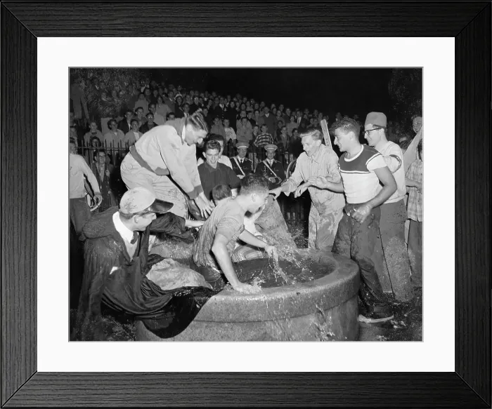 Framed Print : Freshmen Jumping In Trough Of Water Framed Print : Freshmen Jumping In Trough Of Water