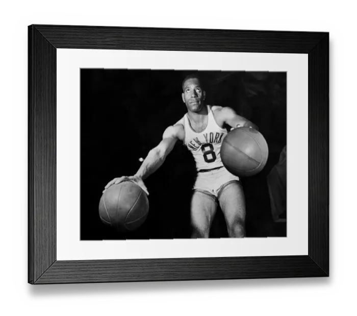 Framed Print : Knicks Nat Clifton Holding Two Balls Framed Print : Knicks Nat Clifton Holding Two Balls