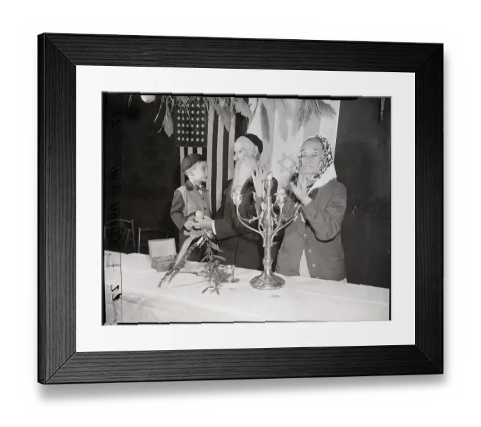 Framed Print : Woman Blesses Candles, Man Talks To Chil Framed Print : Woman Blesses Candles, Man Talks To Chil