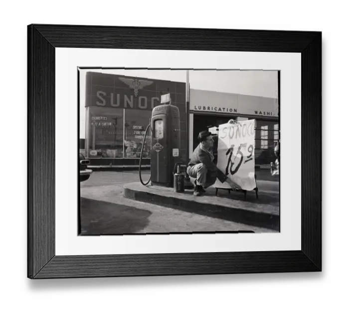 Framed Print : Gas Attendent During Jersey Gas War Framed Print : Gas Attendent During Jersey Gas War