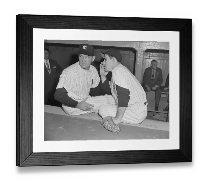 Framed Print : Yogi Berra Confiding to Allie Reynolds Framed Print : Yogi Berra Confiding to Allie Reynolds