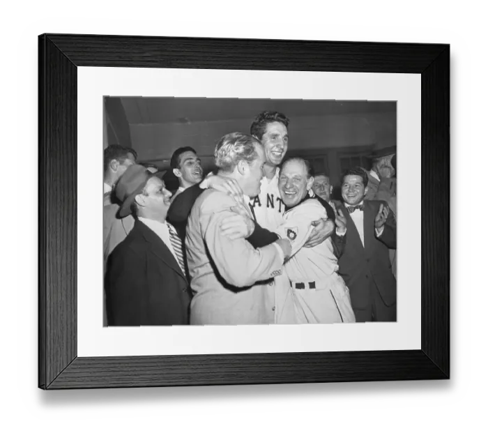 Framed Print : Giants Manager and Owner Hug Pitcher After Winning Pennant Framed Print : Giants Manager and Owner Hug Pitcher After Winning Pennant