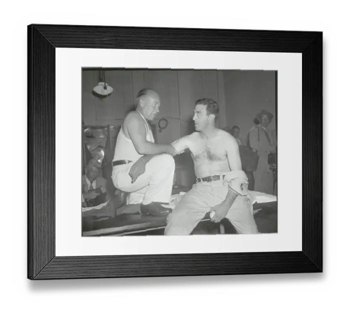 Framed Print : Sal Maglie Receiving Massage from His Trainer