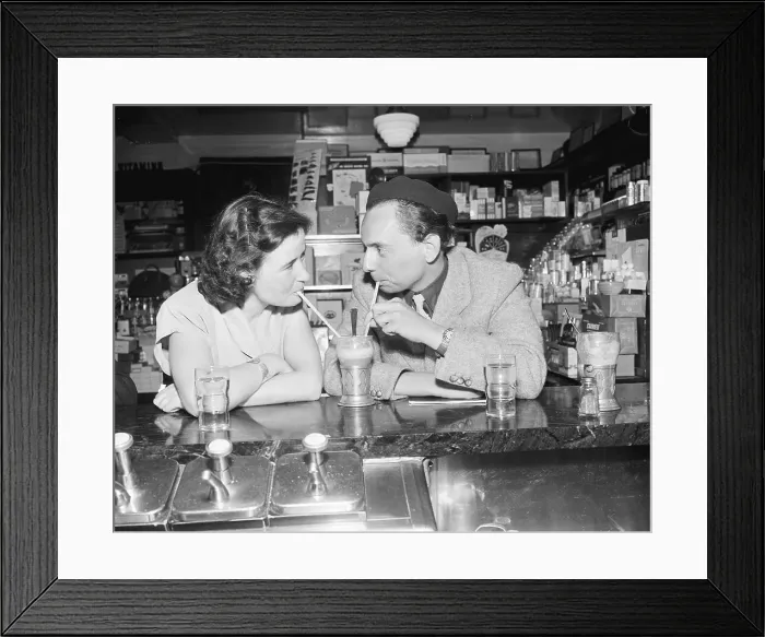 Framed Print : Couple Sharing Ice Cream Soda