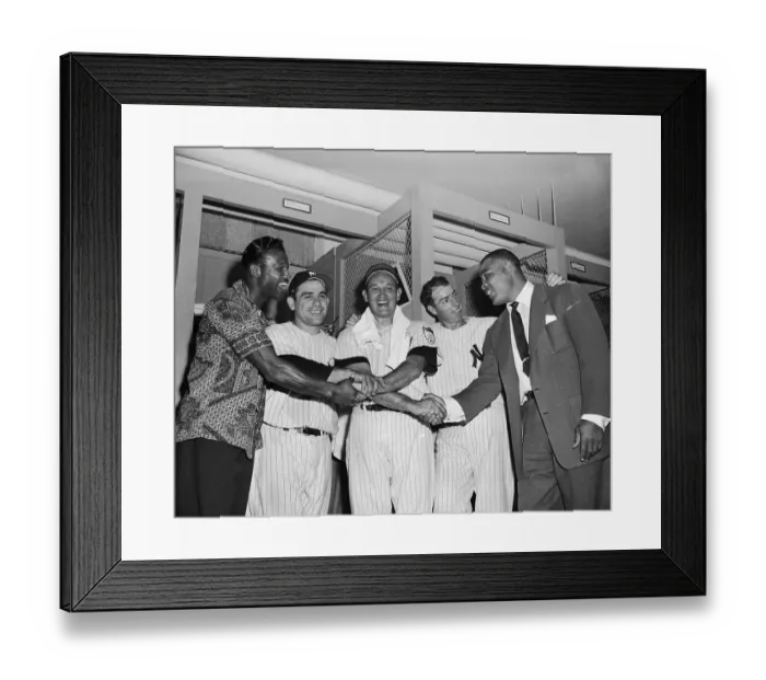 Framed Print : Portrait Yankee Players with Joe Louis and Sugar Ray Robinson