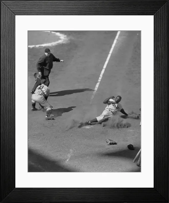 Framed Print : Jackie Robinson Sliding into Home Plate Framed Print : Jackie Robinson Sliding into Home Plate