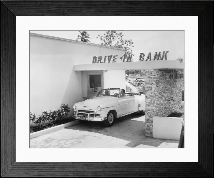 Framed Print : Customer Making Deposit at Drive Through Window Framed Print : Customer Making Deposit at Drive Through Window